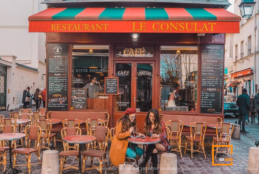 thiết kế mặt tiền quán cafe kiểu Pháp